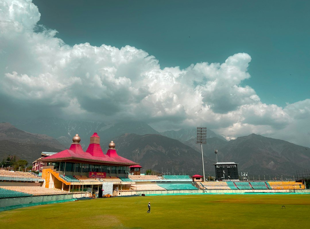 Cricket stadium and pitch prepared for a T20 match